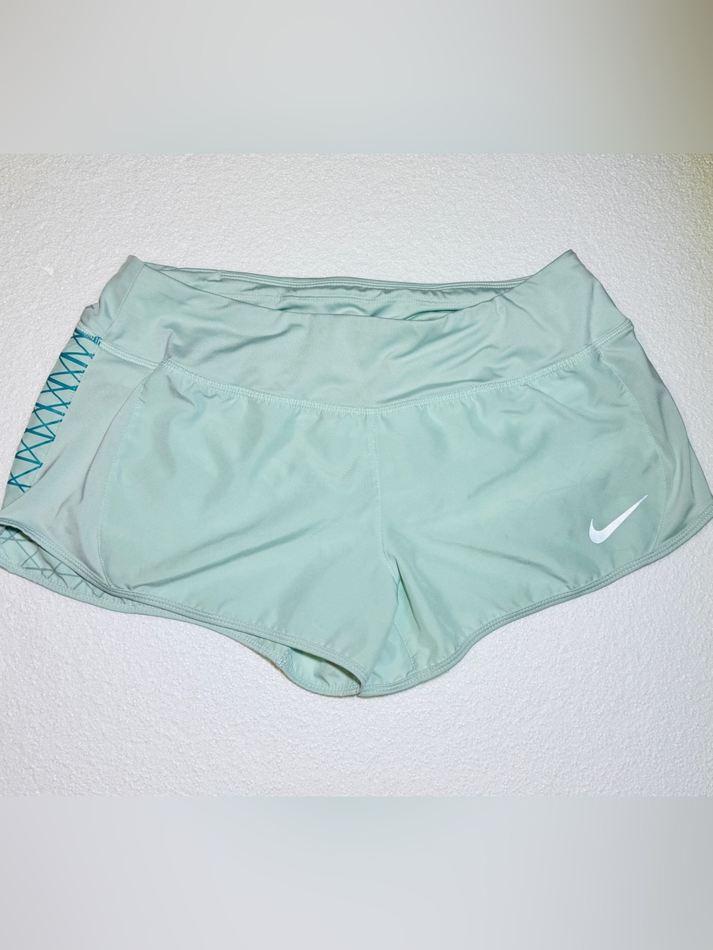 Nike Women's Mint Green Athletic Running Shorts Lined Swoosh Logo M